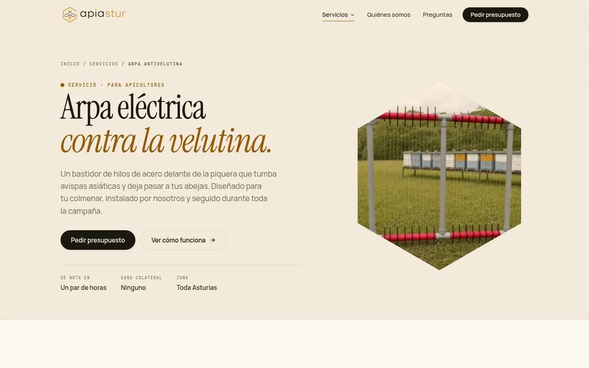 Página del arpa eléctrica contra la velutina en apiastur.es